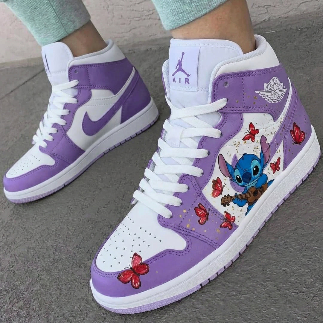 Stitch and Butterflies Baby Purple and White Custom Air Jordan 1