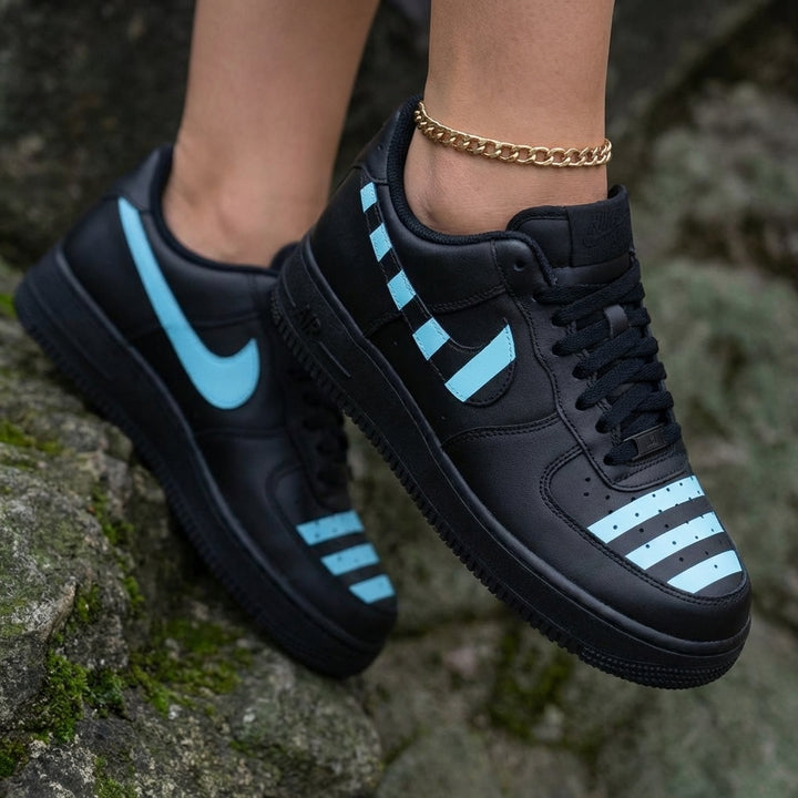 Striped Black Baby Blue Custom Air Force 1