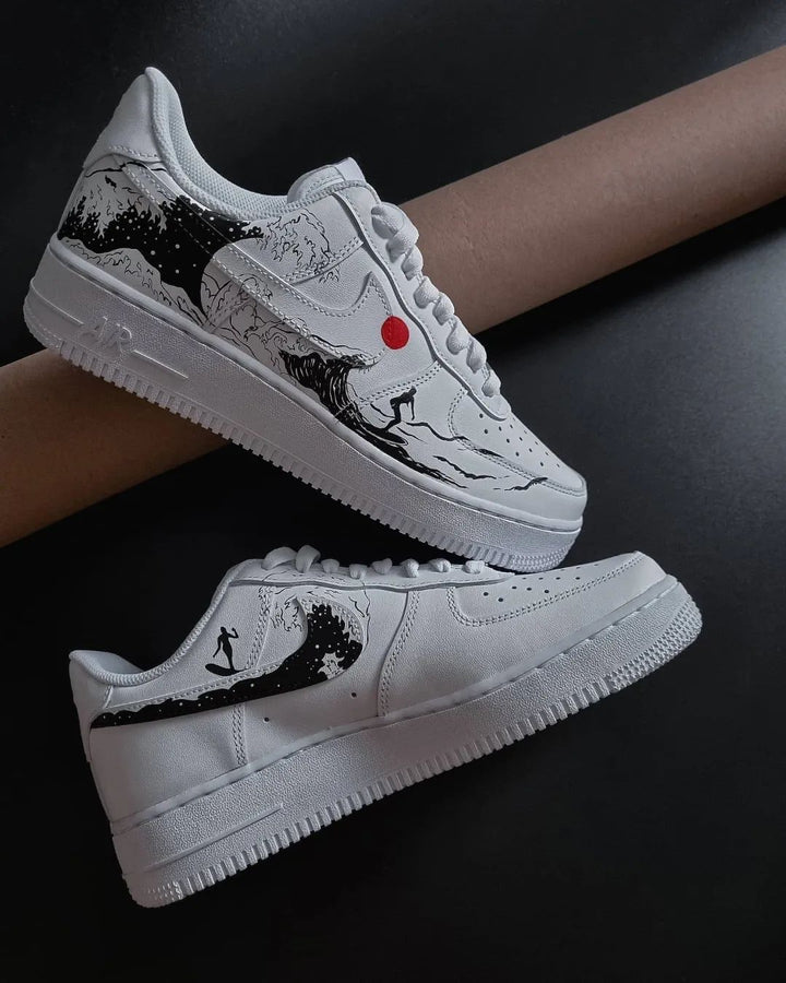 Surfing Scene Red Black Custom Air Force 1