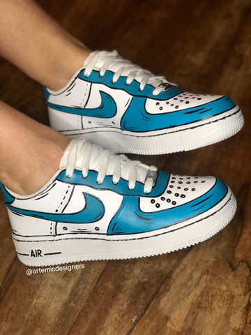 Custom Air Force 1 Blue Black Short Lines And Spot