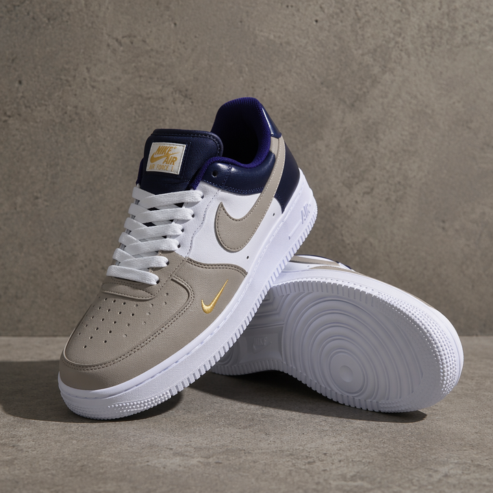 Hand Painted Custom Air Force 1 Taupe Navy Gold Sneakers