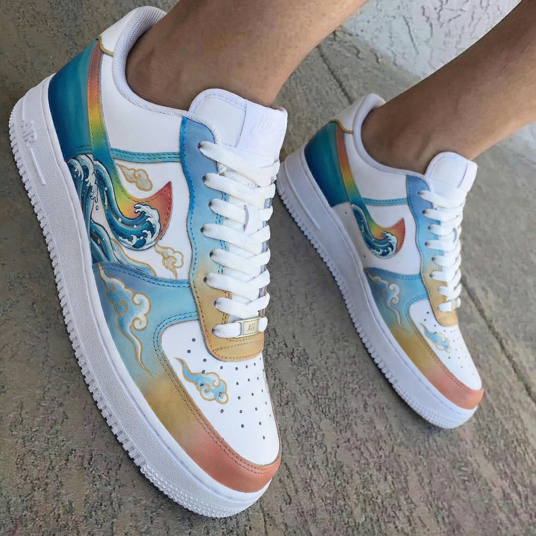 Wave Cloud Pattern Blue Orange Custom Air Force 1