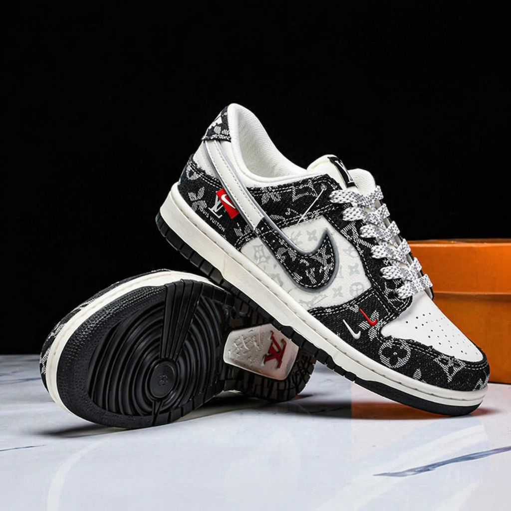 Hand Painted Black & White Custom Denim Sneakers