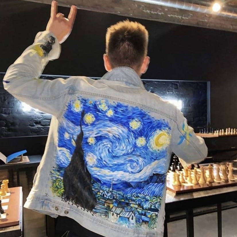 Starry Night Custom Hand Painted Denim Jacket